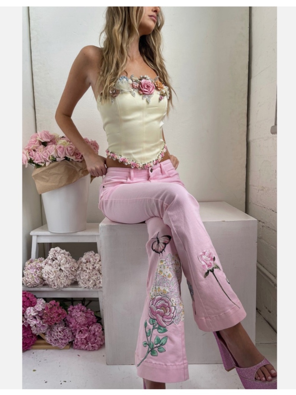 Fillyboo Peaches and Pearls Flared Jean Candy Pink XS